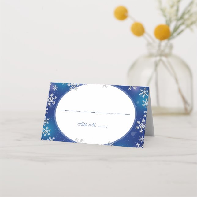 Carte De Placement Flammes de neige brillantes Bleu Blanc hiver plié (Devant)