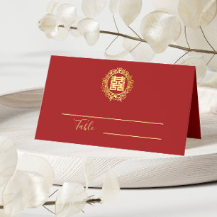 Carte De Placement Fleur couronne rouge double bonheur mariage chinoi