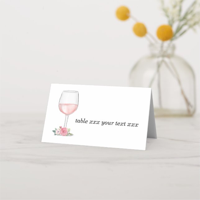 Carte De Placement Fleur d'aquarelle romantique, verre de vin (Devant)