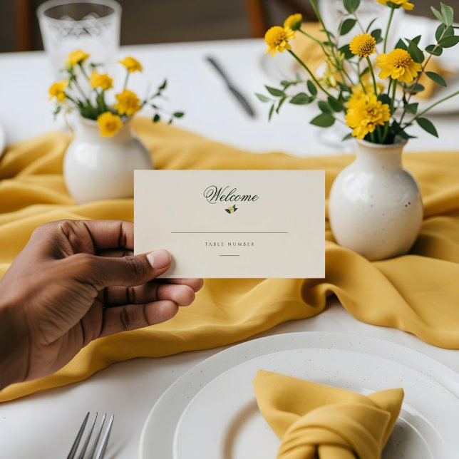 Carte De Placement Fleur de citron Arbre Floral Élégant Mariage Jaune (Lemon Blossom Floral Tree Elegant Yellow Wedding Place Card)