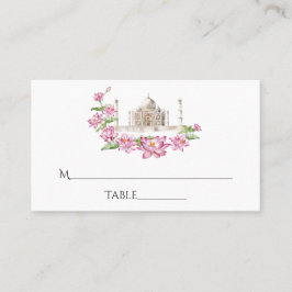 Carte De Placement Fleur de lotus indienne à l'aquarelle Taj Mahal