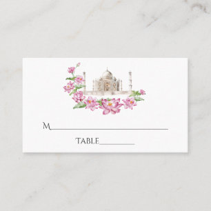 Carte De Placement Fleur de lotus indienne à l'aquarelle Taj Mahal