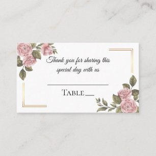 Carte De Placement Fleur de Paon Rose Floral Mariage d'Été Party