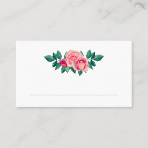 Carte De Placement Fleur de roses roses d'aquarelle. Mariage floral