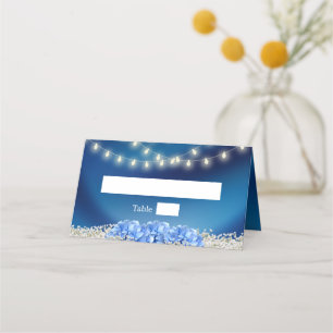 Carte De Placement Fleur d'hortensia bleu mariage moderne bleu marine