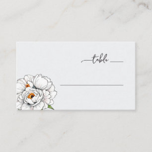 Carte De Placement Fleur Élégante de Pivoine Blanche