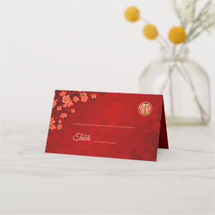 Carte De Placement Fleur Orientale Rouge Or Mariage Chinois