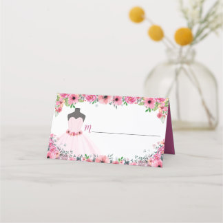 Carte De Placement Fleur rose Quinceanera robe fête blanche