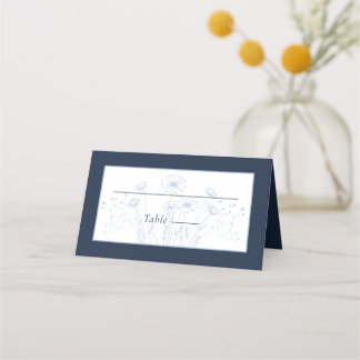 Carte De Placement Fleur sauvage Delicate bleu foncé marine Mariage m