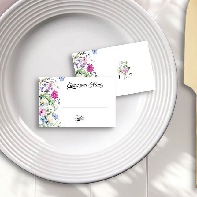 Carte De Placement Fleur sauvage Garden Profitez De Votre Mariage Rep (Monogrammed table place cards from the Wildflower Garden Wedding Collection by Darling & May)