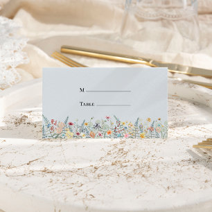 Carte De Placement Fleur sauvage simple Fern Dusty Mariage bleu plié
