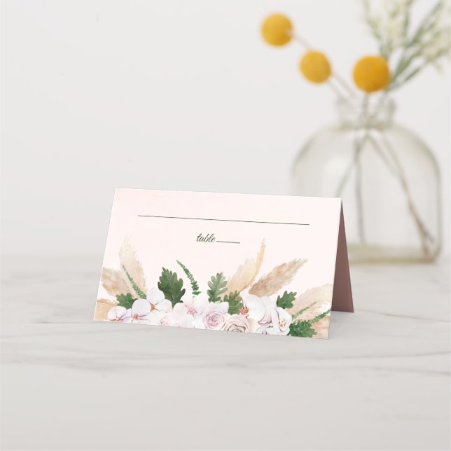 Carte De Placement Fleurs aquarelles roses et dorées luxuriantes (Devant)