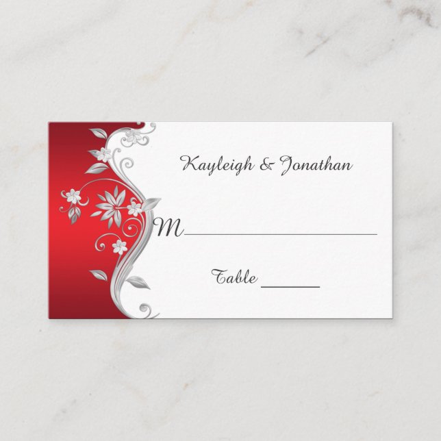 Carte De Placement Fleurs blanches en argent rouge orange Placer les  (Devant)