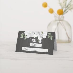 Carte De Placement fleurs blanches vert feuille botanique noir