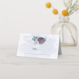 Carte De Placement Fleurs bleu pourpre vert feuille mariage