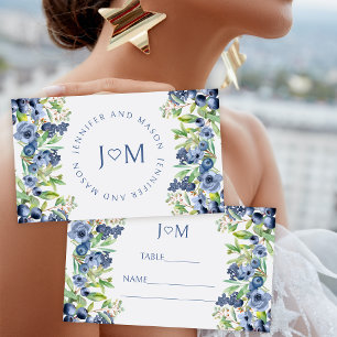 Carte De Placement Fleurs bleues bleues bleues mariage Plat Place Car