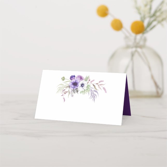 Carte De Placement Fleurs d'aquarelle blanche violette Lavande (Devant)