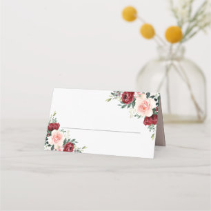 Carte De Placement Fleurs d'aquarelle Burgundy Blush Plié