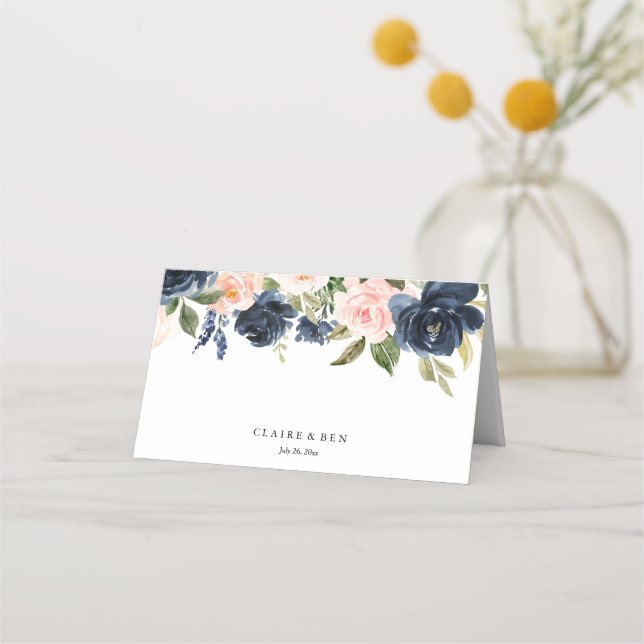 Carte De Placement Fleurs d'aquarelle rose pâle Mariage de marine (Devant)