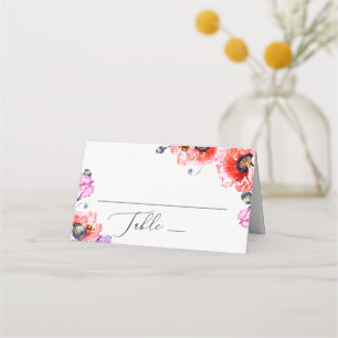 Carte De Placement Fleurs de pavots rouges. Mariage floral aquarelle