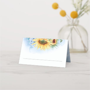 Carte De Placement Fleurs de soleil jaunes et Mariage Dusty Blue Hydr