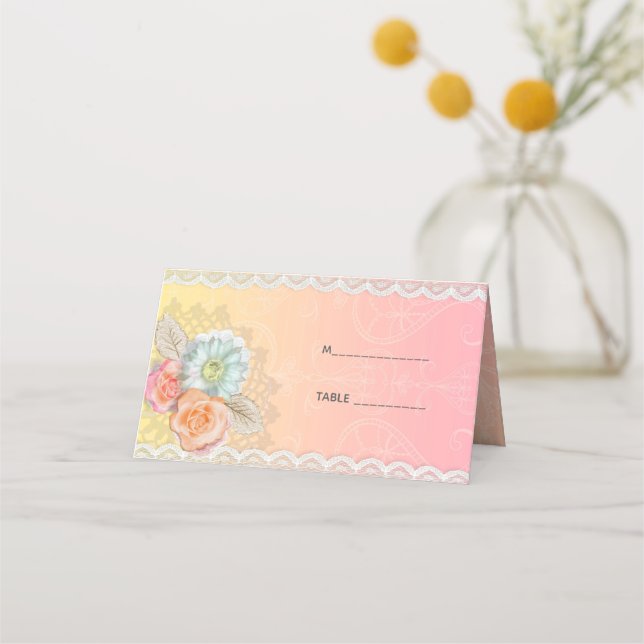 Carte De Placement Fleurs Et Dentelle Blanche (Devant)