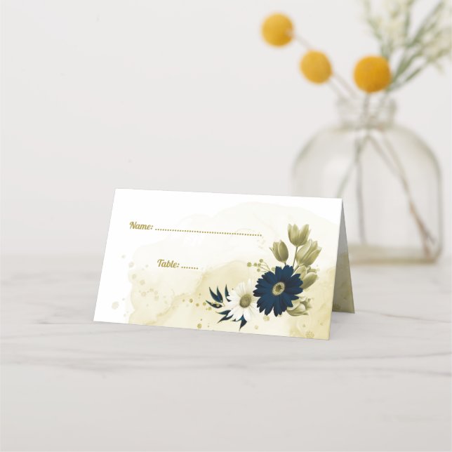 Carte De Placement fleurs Extraordinaires en ivoire bleu marine (Devant)