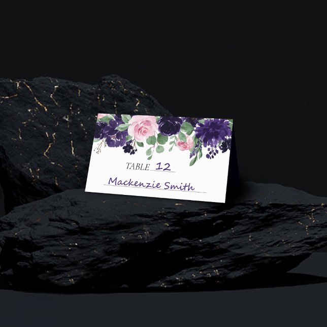 Carte De Placement Fleurs luxuriantes | Bouquet pourpre et rose (Créateur téléchargé)