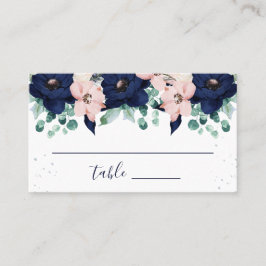 Carte De Placement Fleurs Nautiques Bleu Nuit et Rose Blush | Plan de