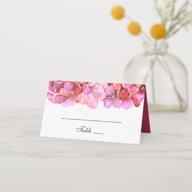 Carte De Placement Fleurs roses aquarelles. Mariage floral Fuchsia (Devant)