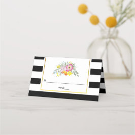 Carte De Placement Fleurs roses et rayures mariage escorte pliée