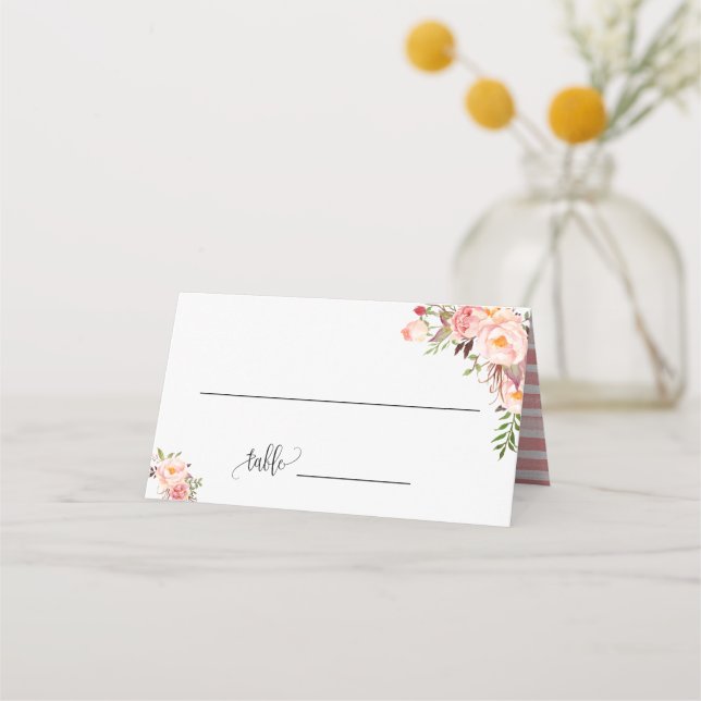 Carte De Placement Fleurs roses Mariage Bohème Chic Plan de table Pli (Devant)