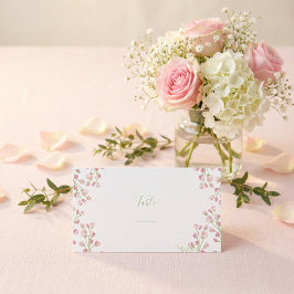 Carte De Placement Fleurs roses, numéro de table de script vert