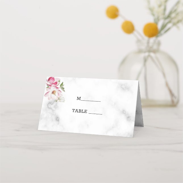 Carte De Placement Fleurs Roses Sur Marbre (Devant)
