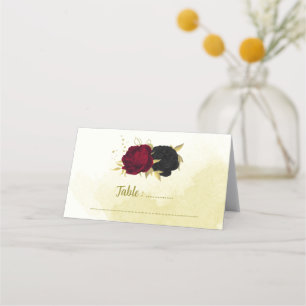 Carte De Placement fleurs rouges noires or feuilles