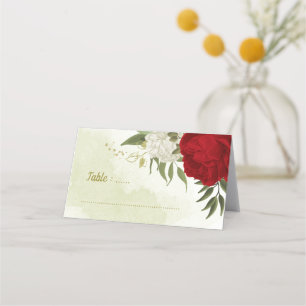 Carte De Placement fleurs rouges vert feuille mariage