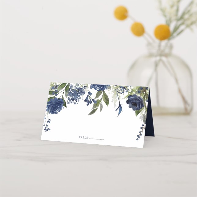 Carte De Placement Fleurs sauvages bleus et Mariage verdoyant (Devant)
