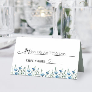 Carte De Placement Fleurs sauvages boho bleues Élégant mariage écritu