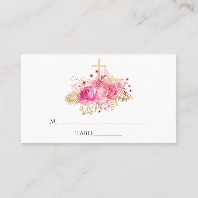 Carte De Placement Fleurs tropicales roses et or (Devant)