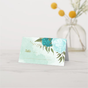 Carte De Placement fleurs turquoise vert feuille