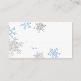 Carte De Placement Flocon de neige en argent bleu Mariage d'hiver Car