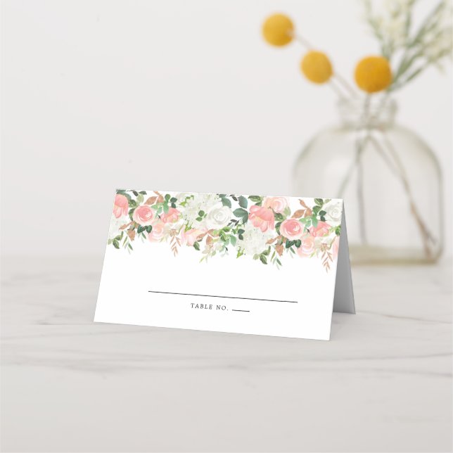 Carte De Placement Floral blanc rose pâle (Devant)