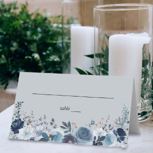 Carte De Placement Floral bleu et marine - gris bleu