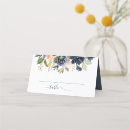 Carte De Placement Floral Blush Rose & Navy Frame Mariage élégant