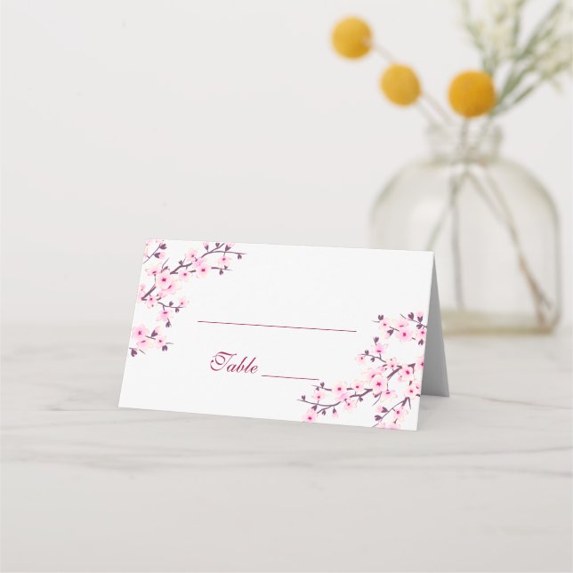 Carte De Placement Floral Cerisier Fleur rose Mariage blanc (Devant)