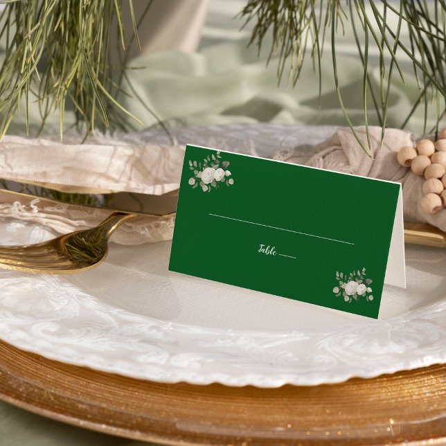 Carte De Placement Floral d'hiver | Carte Mariage verte (Créateur téléchargé)