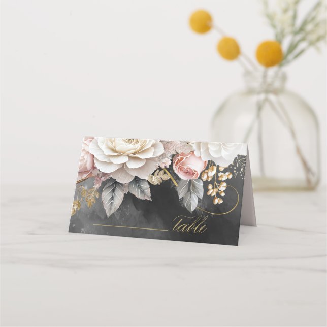Carte De Placement Floral Drama Mariage Charcoal ID1022 (Devant)