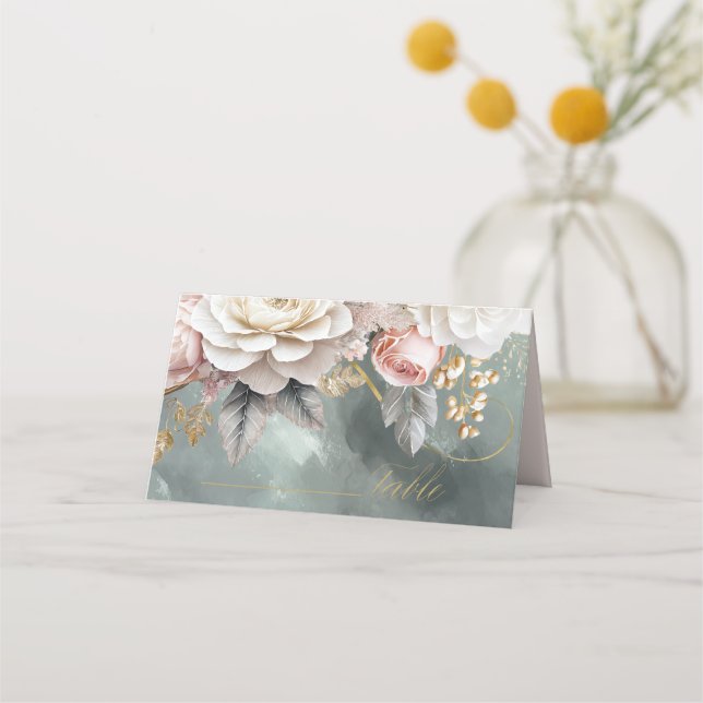 Carte De Placement Floral Drama Mariage Green ID1022 (Devant)
