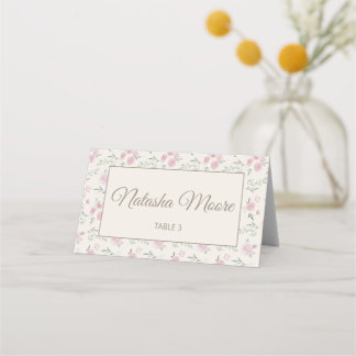 Carte De Placement Floral Pattern Creme Folded Place Card