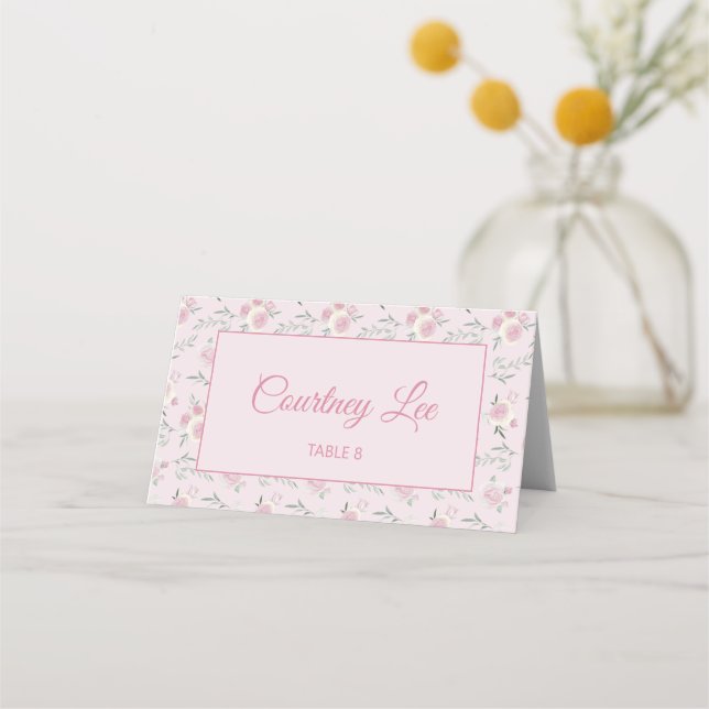 Carte De Placement Floral Pattern Pink Folded Place Card (Devant)